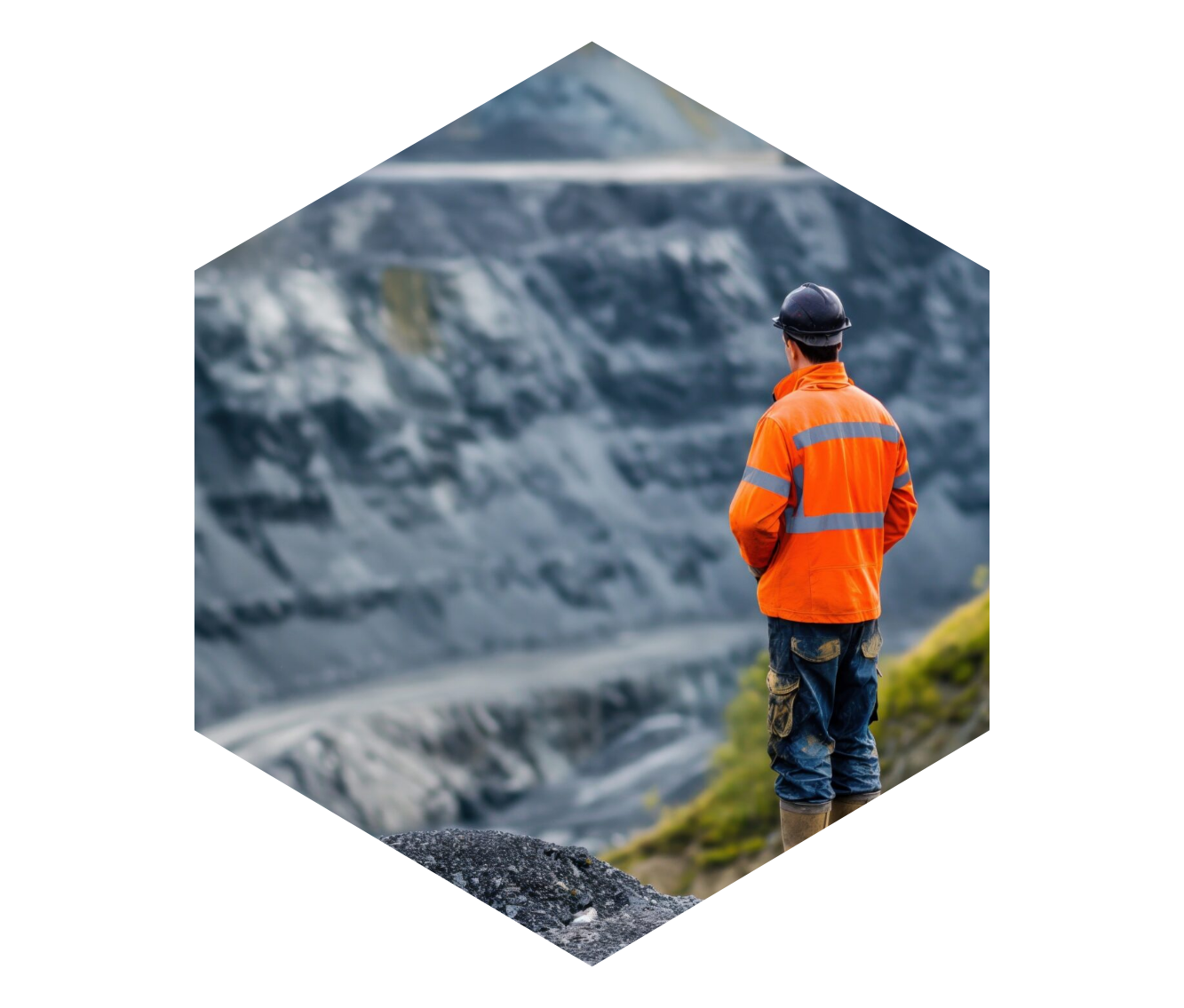 man in a construction jacket looking over a mining area